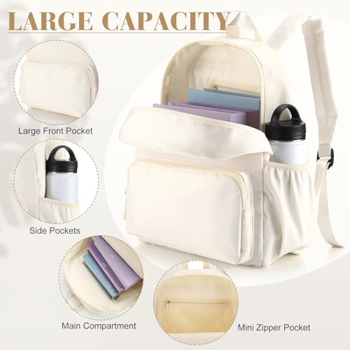 1 Piece Nylon Backpack Kids School Backpack for Toddler Girls Boys Plain Waterproof Preppy Bookbags Travel for Student (Creamy White) - color: Creamy White