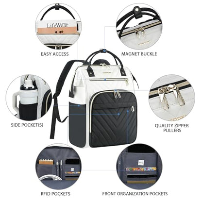 VANKEAN 18 Inch Laptop Backpack for Women Large Capacity - color: Beige/Black, size: 18 Inch