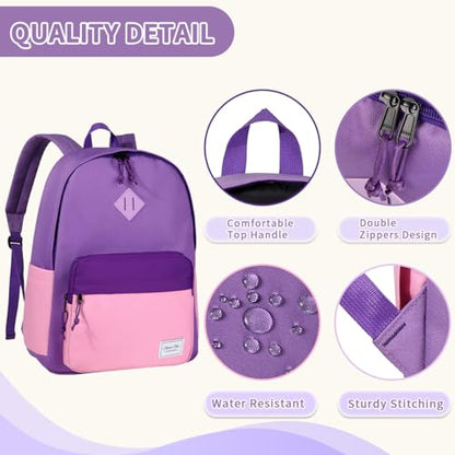 Chase Chic Kids Backpack for Girls - 17 inch School Backpacks for Toddler Fits 6 to 12 Years Old - Lightweight Water Resistant Preschool Bookbag for Travel Daycare (Purple Pink) - color: Light Purple&pink