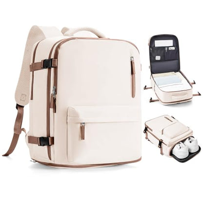 VECAVE 18x14x8 TSA-Approved Personal Item Backpack – Under Seat Carry-On Travel Bag for Women, Fits 15.6" Laptop, with Water Bottle & Shoe Pouch, Airline Travel Backpack Flight approved BeigeBrown - color: H9-beige, size: Large