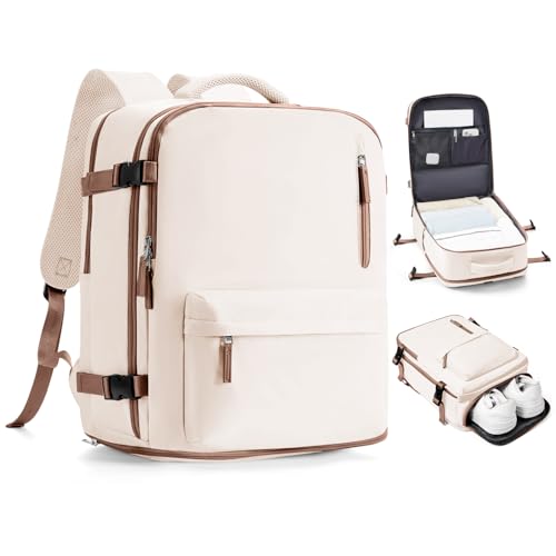 VECAVE 18x14x8 TSA-Approved Personal Item Backpack – Under Seat Carry-On Travel Bag for Women, Fits 15.6" Laptop, with Water Bottle & Shoe Pouch, Airline Travel Backpack Flight approved BeigeBrown - color: H9-beige, size: Large