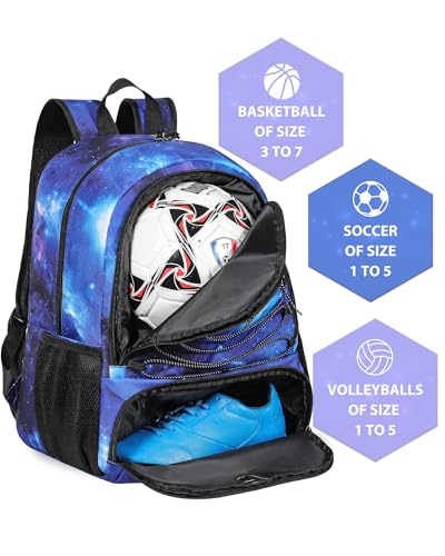 Basketball Bag Backpack for Men Women with Ball & Shoes Compartment 30L Capacity Lightweight Breathable Boys Girls Soccer Ball Bag Backpack Fit Volleyball Football Sports Travel School Gym - color: TK13Space
