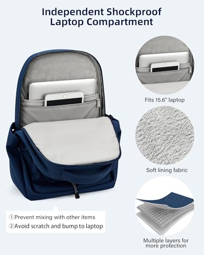 HanTrip Travel Laptop Backpacks for Women Men, Large Work Backpack for Commuter College School Book Bags, Reflective Water Resistant Backpack with Luggage Strap Bottle Pocket Chest Strap, Navy Blue - color: Navy Blue-2