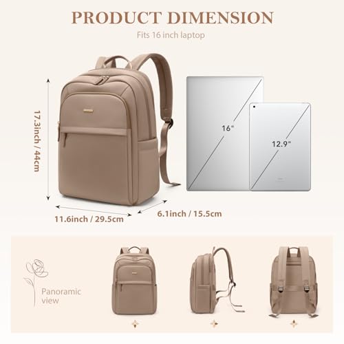 Travel Backpack for Women Personal Carry On Bag Business Weekender Hiking Multilayer Laptop Bag,16 Inch,Champagne Brown - color: Upgrade-champagne Brown, size: 16 Inch