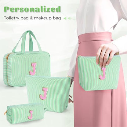 Gifts for Teen Girls Women - Personalized Toiletry Bag Initial Makeup Bag | Travel Cosmetic Bag | 8 9 10 11 12 13 14 15 16 Years Old Girl Gift Trendy Stuff - Green J - color: Green, style: J