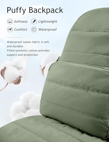 Uselike Travel Backpack for Women, 15.6 Inch Laptop Backpack, Quilted College Bookbag, Cute Work Backpacks, Water Resistant - color: Sage Green