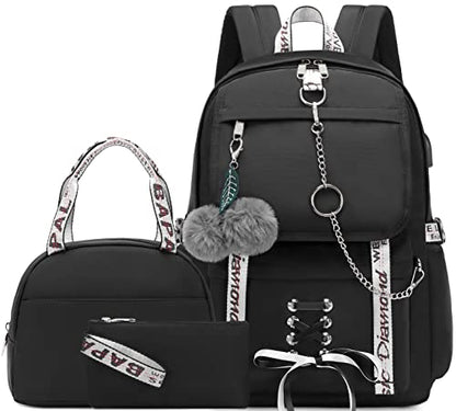 Spotted Tiger School Backpack for Girls Backpack with Lunch Box Aesthetic Backpacks for Teen Girl Backpacks School Bag Bookbag (Black) - color: Black