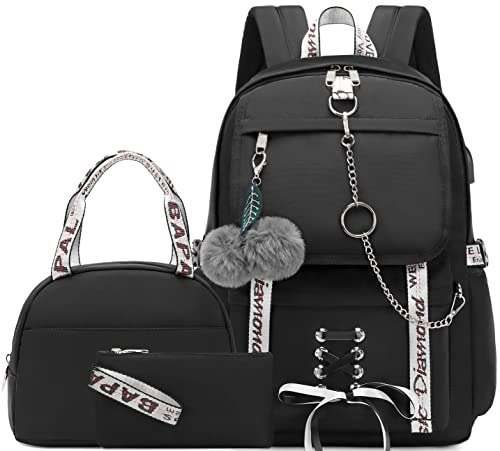 Spotted Tiger School Backpack for Girls Backpack with Lunch Box Aesthetic Backpacks for Teen Girl Backpacks School Bag Bookbag (Black) - color: Black