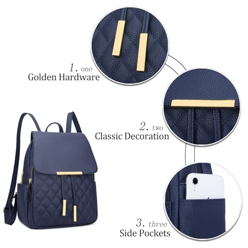KKXIU Quilted Trendy Leather Backpack Purse for Women and Ladies Shoulder Travel Daypacks Bags (Navy) - color: Navy, style: Backpack