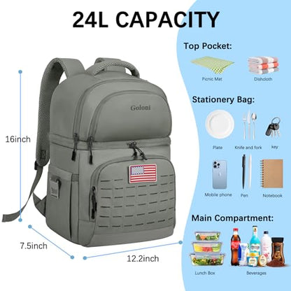Goloni 40L Insulated Cooler Backpack, Leakproof Lightweight Soft-Sided Cooler with Cooler Compartment - color: Olive