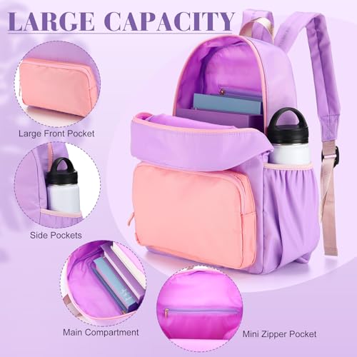 1 Piece Nylon Backpack Kids School Backpack for Toddler Girls Boys Plain Waterproof Preppy Bookbags Travel for Student (Purple and Pink) - color: Purple and Pink