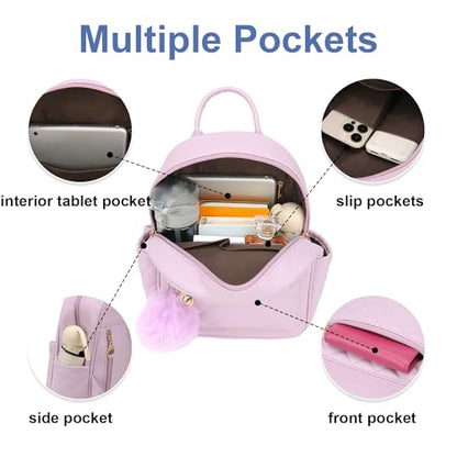 Barsine Girls Fashion Mini Backpack Purse Small Cute Plaid Leather Women Backpacks Little Bag (Purple) - color: Purple