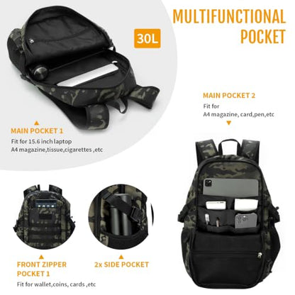 HUNTVP 10L/20L/30L Tactical Backpack Military MOLLE Backpack Rucksack Gear Tactical Assault Pack for Hunting Camping Trekking (30L-Camo) - color: Camo, size: 30L