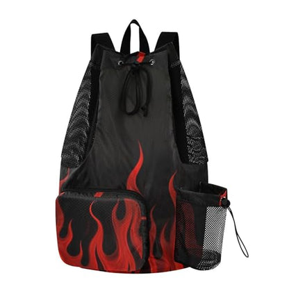 Drawstring Gym Sackpack With Water Bottle Pocket Drawstring Gym Bags For Men Women with Wet Dry Compartments Cool Flame Red