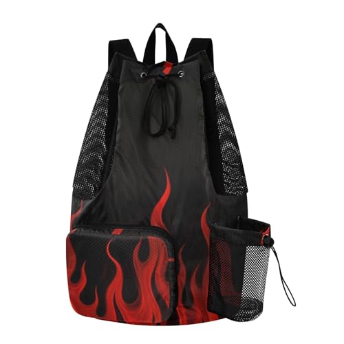 Drawstring Gym Sackpack With Water Bottle Pocket Drawstring Gym Bags For Men Women with Wet Dry Compartments Cool Flame Red