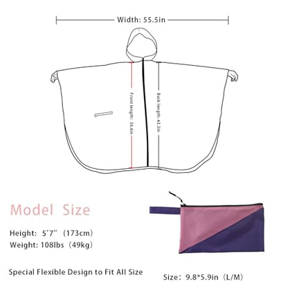 Fashion Hooded Rain Poncho Waterproof Raincoat Jacket with pocket for Women/Men/Adult - color: Gradient Pink/Purple