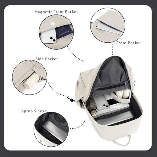 YGR Laptop Backpack for Women and Men, Waterproof Lightweight Travel Daily Rucksack Casual 15.6 inches Computer Bags for College, Beige - color: Beige