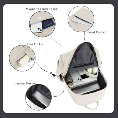 YGR Laptop Backpack for Women and Men, Waterproof Lightweight Travel Daily Rucksack Casual 15.6 inches Computer Bags for College, Beige - color: Beige