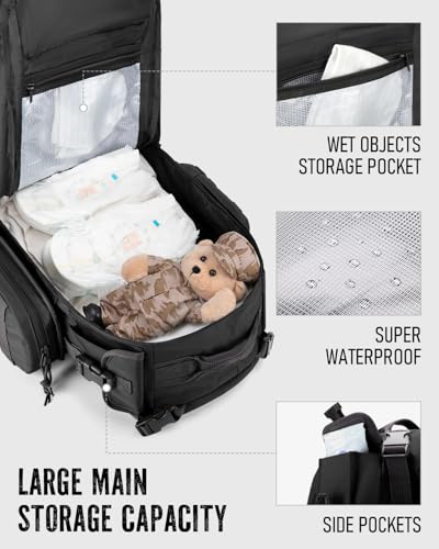 Dinictis Dad Diaper Bag, Mens Diaper Bag Backpack with Diaper Changing Mat, Military Diaper Backpack with Molle Webbing, Waterproof Pouch, Baby Wipes pocket, Insulated Bottle Pockets- Tropical Black - color: Tropical Black