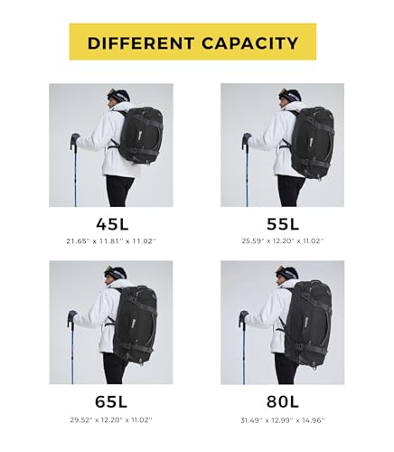Ubon Large Duffel Bag Weekender Bags with Shoe Compartments 4-Way Sports Gym Backpack with Padded Straps Camping Traveling Duffle Bag - color: Black, size: 55L