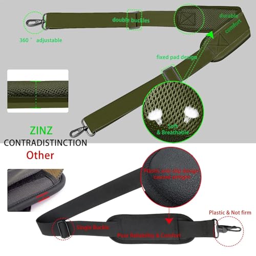 ZINZ 79 inch Shoulder Strap, Extra-thick Fixed Cushion Pad and Dual Clasps Universal Replacement Strap with Metal Swivel Hooks for Laptop Bags, Luggage Bags, Camera, Crossbody(Army Green) - color: Army Green