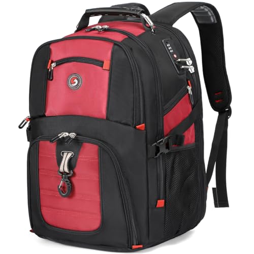 SHRRADOO Extra Large 50L Travel Laptop Backpack with combination lock, College Backpack Airline Approved Business Work Bag Fit 17 Inch Laptops for Men Women,Red - color: Red