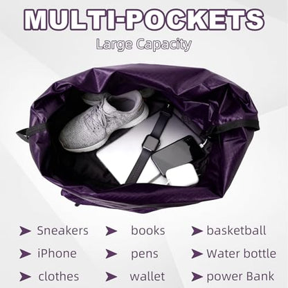 Tygelluis Drawstring Backpack, Waterproof Gym Bag with Water Bottle Pocket for Women Men, Pull String Sport Bag for Swim, Soccer and Basketball,Purple - color: Purple1