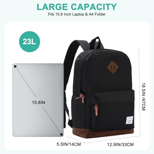 Backpack for Men Women,VASCHY Classic Water-resistant Lightweight Travel School Backpack Casual Daypack - color: Black