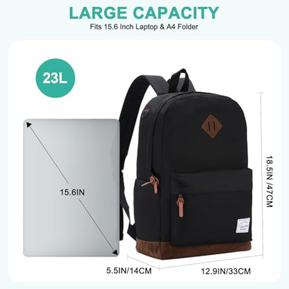 Backpack for Men Women,VASCHY Classic Water-resistant Lightweight Travel School Backpack Casual Daypack - color: Black