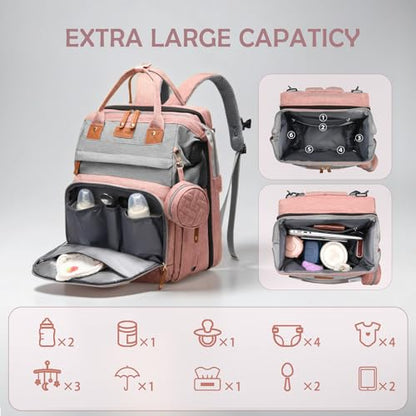 Diaper Bag Backpack with Changing Station, Waterproof for Travel, Gray Pink - color: Pink Grey