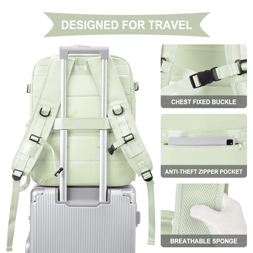 VECAVE Travel Backpack for Women, Airline Flight Approved Carry On Backpacks Waterproof 14 Inch Laptop Backpack with Shoe Compartment Casual Daypack Green. - color: H61-green, size: Small