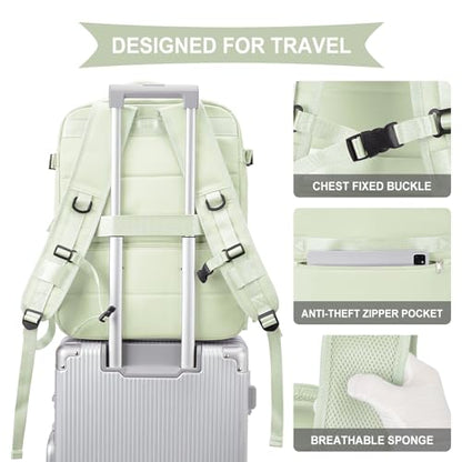 VECAVE Travel Backpack for Women, Airline Flight Approved Carry On Backpacks Waterproof 14 Inch Laptop Backpack with Shoe Compartment Casual Daypack Green. - color: H61-green, size: Small