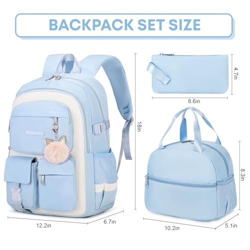 3PCS School Backpack For Student Women College Middle High Teen Girls Bookbag Waterproof Laptop Bag Grey - color: Grey