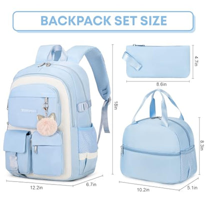 3PCS School Backpack For Student Women College Middle High Teen Girls Bookbag Waterproof Laptop Bag Grey - color: Grey