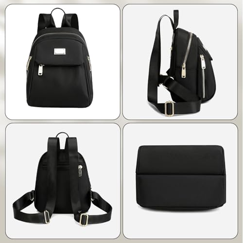 Womens Small Backpack Purse, Oxford Cloth Tiny Backpack Small backpacks for Women, Mini Backpacks for Travel (black)