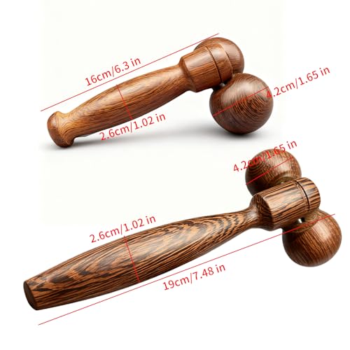 [2-Pack] Wenge Wood Massage Roller - Dual Ball Acupressure Massager for Muscle Pain Relief, 19cm & 16cm Handheld Body Rollers for Feet, Back, Neck, Trigger Point Therapy