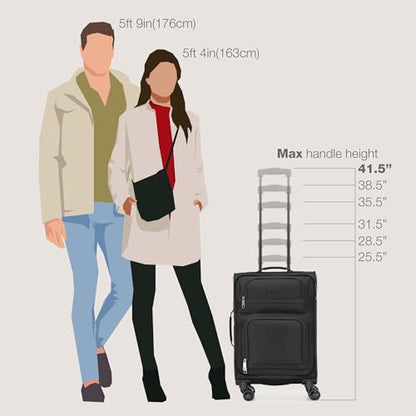 U.S. Traveler Rio Lightweight Softside Rolling Carry-on Suitcase, 4-Wheel Set, Black - color: Black, size: 22"/14"
