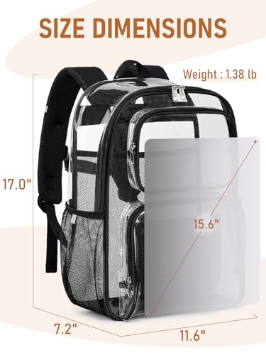 Clear Backpack Heavy Duty for Women Men Boys Girls, Large Clear Bookbag See Through Backpack for School College - color: 1#black-3m Reflective Strips