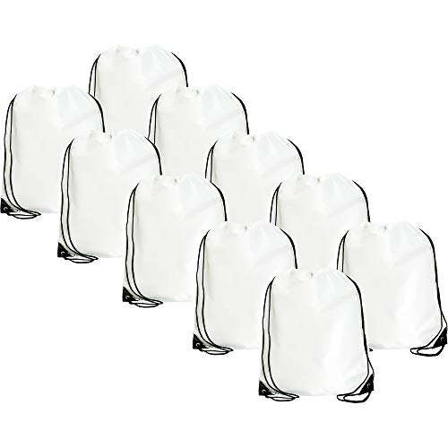 Threadart White Drawstring Backpack - Pack of 10 Cinch Sack 15x18.5 | Pack of 10 White drawstring cinch backpacks, 15"x18.5"; for gym, sports, travel, school & DIY decorating - color: White