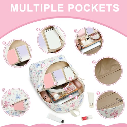 Bluboon Teen Girls School Backpack Kids Bookbag Set with Lunch Box Pencil Case Travel Laptop Backpack Casual Daypacks (Pink Blue Bow - White) - color: Pink Blue Bow - White