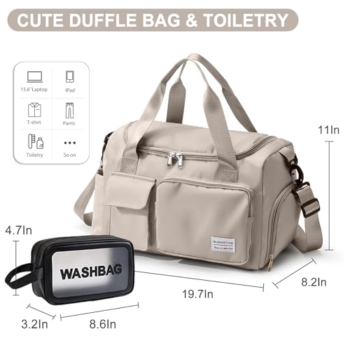 Small Gym Bag for Women, Travel Duffle Bag Carry On Weekender Bag with Shoe Compartment - color: 14#Beige, style: Gym Bag&toiletry Bag