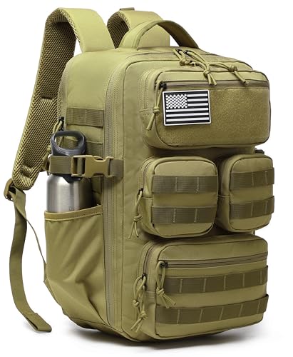 Wotony Tactical Backpack for Men, 25L/35L/45L EDC Backpack with Laptop Compartment, MOLLE System, Water-Resistant 900D Fabric, Multi-Pocket Travel Backpack for Hiking, Camping, Gym and Daily Use - color: Khaki, size: 30L