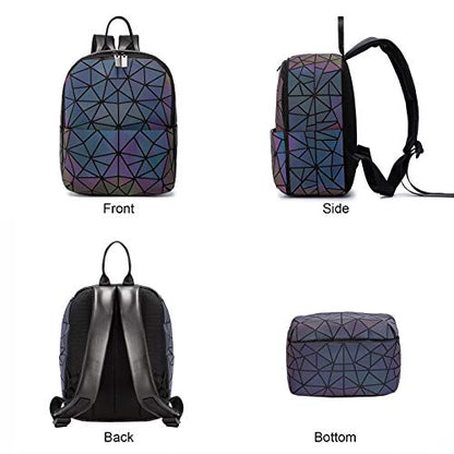 LOVEVOOK Geometric Luminous Purses and Handbags for Women Holographic Reflective Crossbody Bag Wallet - color: Mini Backpack