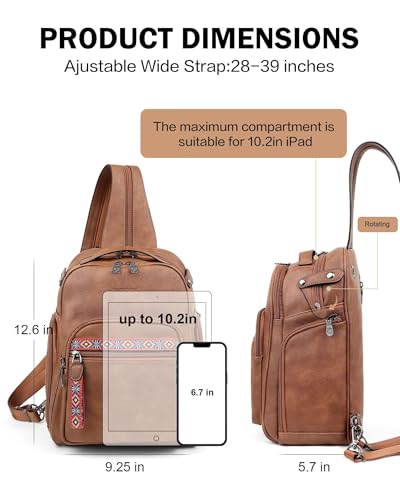 FADEON Large Sling Bag for Women, Designer Leather Crossbody Purse Convertible Sling Backpack, Anti Theft Daypack for Travel - color: 1 Brown Retro Style