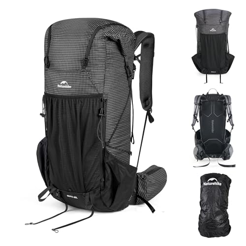 Naturehike 60L Rock 2.0 Upgraded Internal Frame Hiking Backpack for Outdoor Camping Travel Backpacking, Ultralight with Rain Cover Backpack for Adults(Black/M/60L) - color: Black, size: 60L/Size M