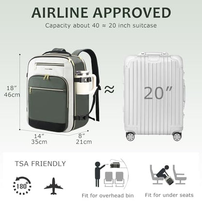 EMPSIGN 40L Travel Backpack for Women & Men, Airline Approved Carry On Backpack, TSA Personal Item Bag Waterproof, Overnight Weekender Essentials Backpacks for Business fits 17" Laptop, Army Green - color: Beige/Army Green/Black