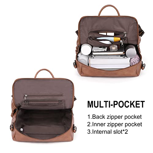 CLUCI Womens Backpack Purse Leather Backpack Large Fashion Designer Travel Ladies Shoulder Bags with Wristlet 2PCS - color: 0-1 Brown 2pcs