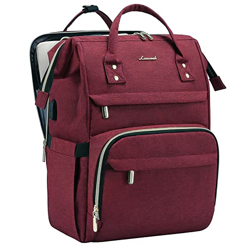 LOVEVOOK 17.3 Inch Laptop Backpack, Large Travel Backpack for Women, Water Resistant Teacher Backpack with Laptop Compartment, Professional Business Work bags with Charger, Wine Red - color: Wine Red, size: 17 inch-Separate Laptop Compartment