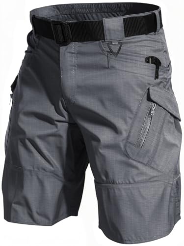 AUTIWITUA Men's Hiking Shorts Waterproof Tactical Cargo Short Pants Quick Dry Work Shorts with Multi Pockets(No Belt) - color: Dark Grey, size: 30