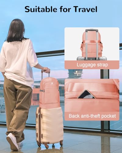 28L Small Gym Backpack with Shoe Compartment for Women, Lightweight Sports Backpack with Wet Pocket, Pink - color: Pink